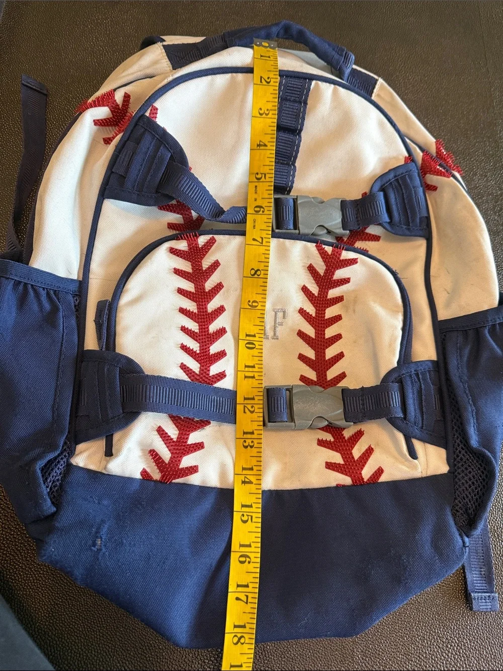 Pottery Barn Kids Mackenzie 3-D Navy & Cream Baseball Stitch Backpack